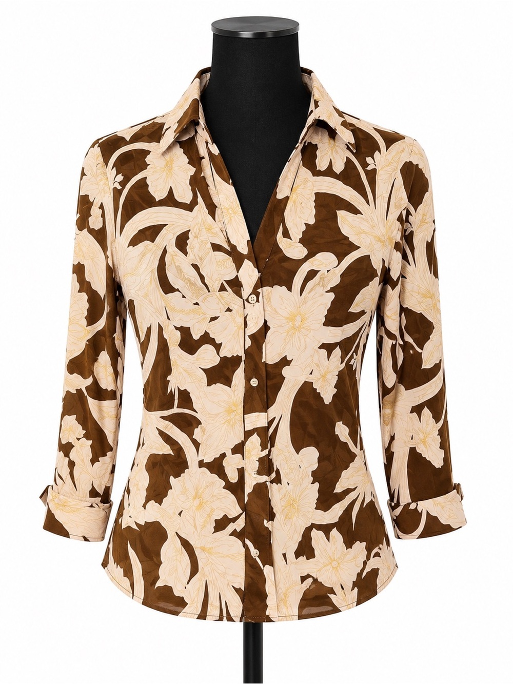 NWT Mango Floral Brown and Cream Women's Top